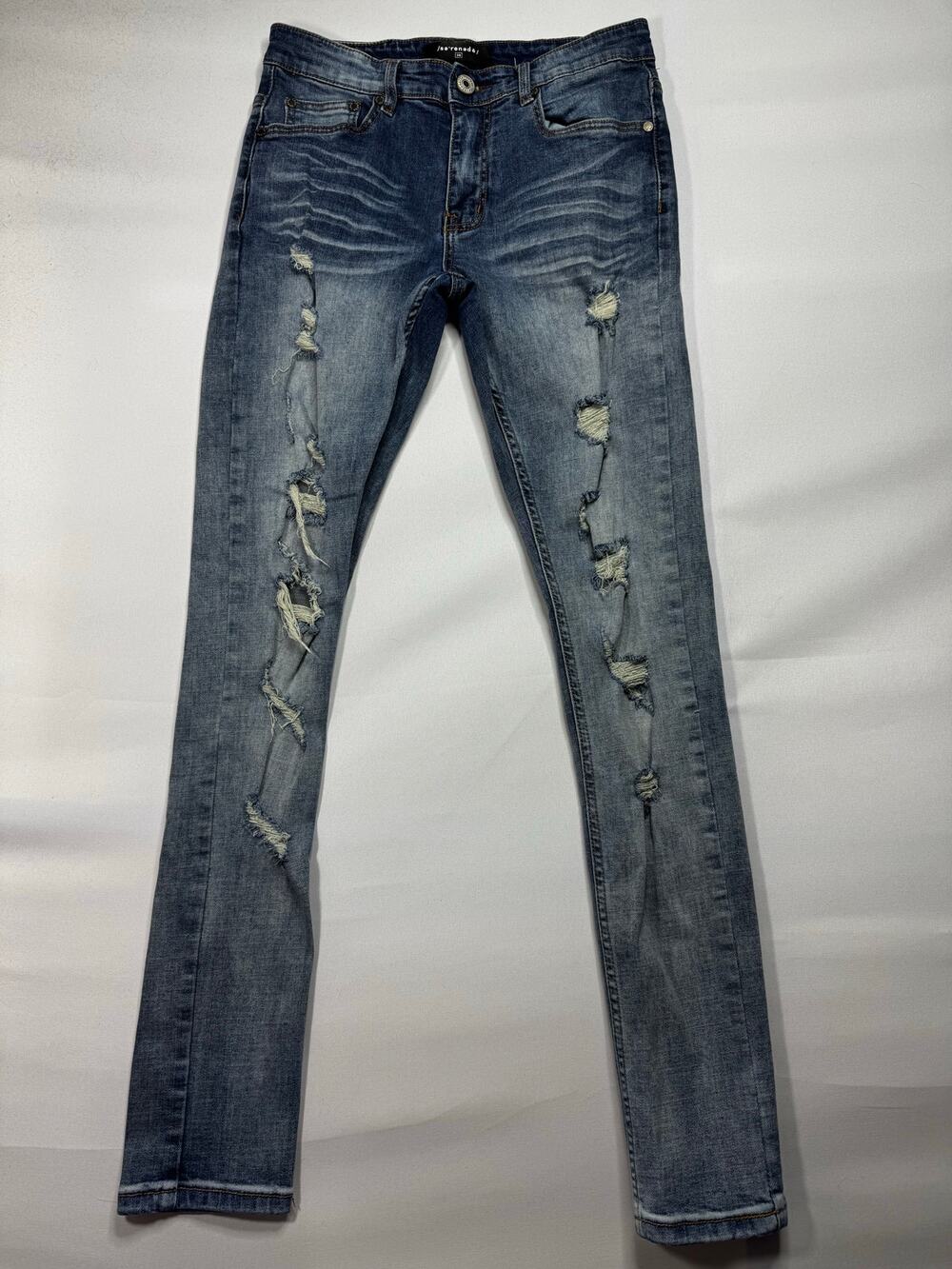 Serenede Men's Distressed Skinny Blue Stretch Denim Jeans - Size 30 (28x31.5)